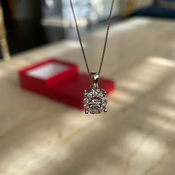 NWT Diamond Halo 18" Pendant Necklace (1/3 ct. t.w.) in 14k White Gold. $1200 - Picture 3 of 17